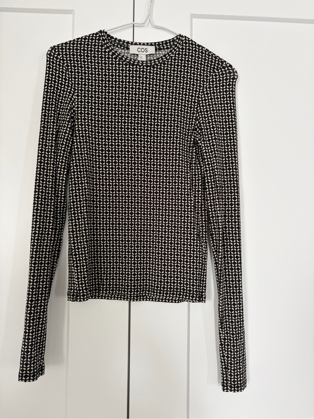 COS Black, Beige & White Patterned Long Sleeve Top XS